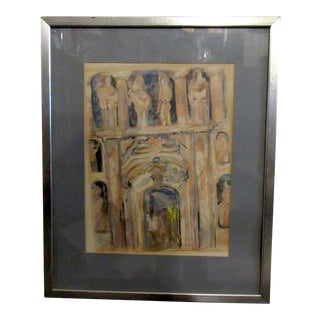 Watercolor Painting in Chrome Frame For Sale