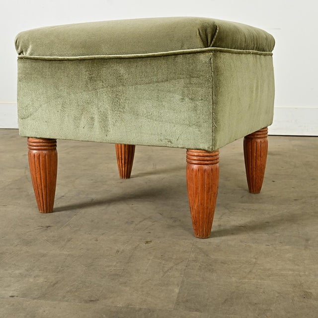 French Art Deco Square Velvet Upholstered Footstool For Sale - Image 10 of 11