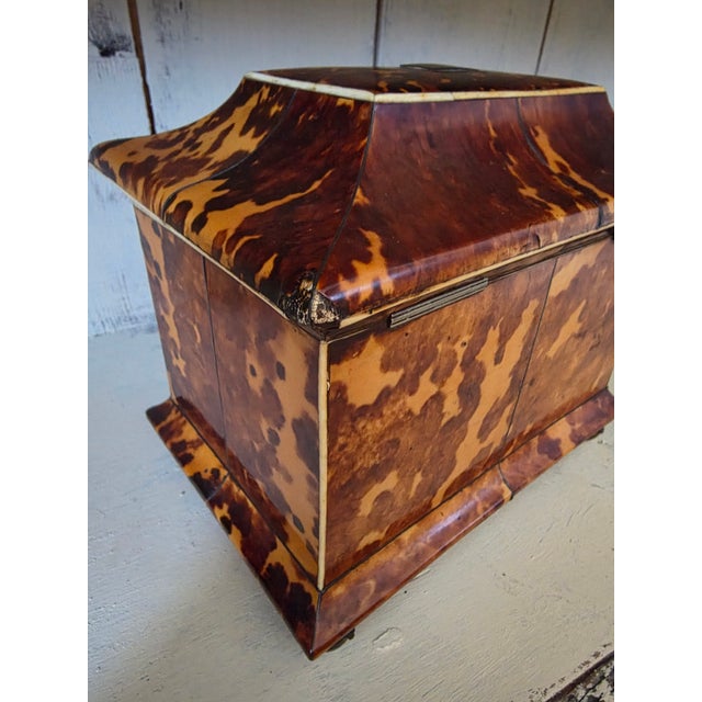 Antique English Faux Tortoiseshell Tea Caddy For Sale - Image 13 of 15