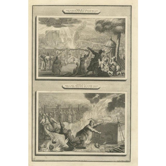 Pieter Mortier, Fire Consumes Aaron's Offering and Death of Nadab and Abihu, 1700, Engraving For Sale - Image 12 of 12
