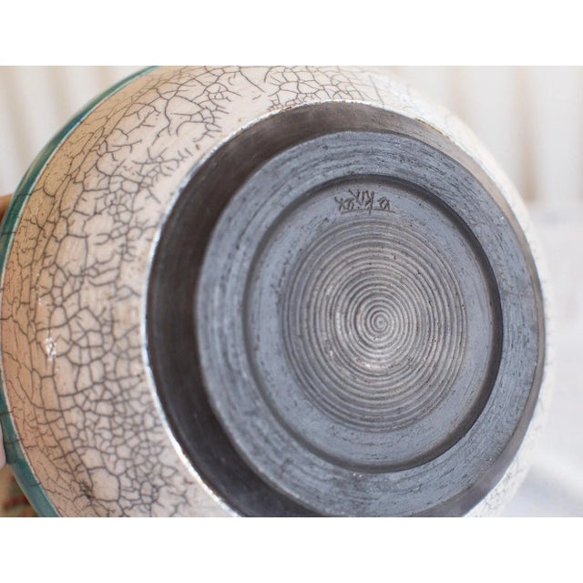 1980s Vintage California Studio Raku Pottery Bowl, With Turquoise & White Crackle Glaze For Sale - Image 10 of 12