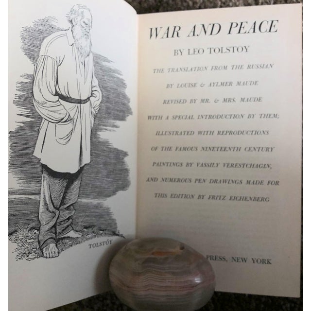Art Deco 1930s War and Peace Book, Two Volumes Bound as One by Leo Tolstoy, Translated by Louise and Aylmer Maude, Pen Drawings by Fritz Eichenberg. For Sale - Image 3 of 5