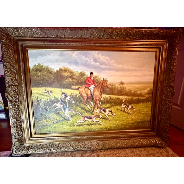 Early 20th Century Original Ferdinand Arnold Oil Painting – English Fox Hunt Scene With Hounds – Traditional Equestrian Decor in Ornate Frame For Sale - Image 17 of 17