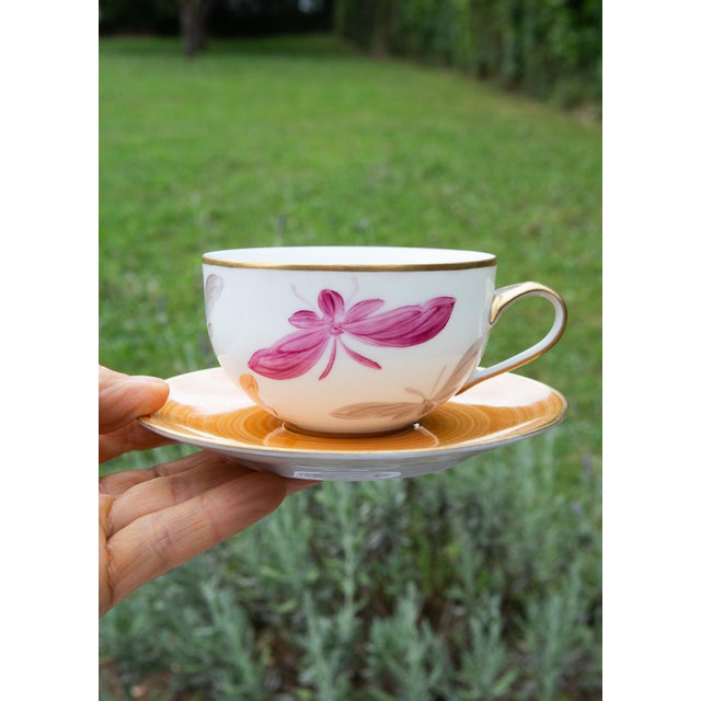 Hand-Painted Limoges Porcelain Tea Service by Marie Daage, 2000s, Set of 20 For Sale - Image 4 of 15