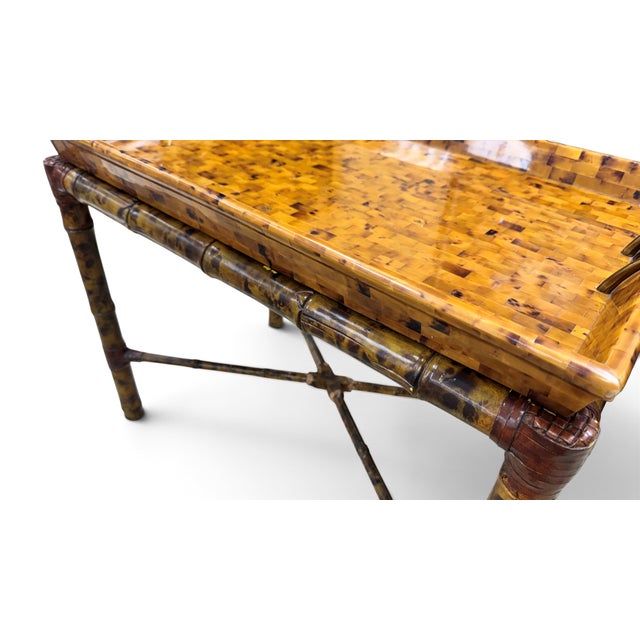 Boho Maitland Smith Tortoise Bamboo and Tessellated Penshell Tray Table For Sale - Image 9 of 18