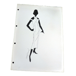 Original Mid-Century Studio Fashion Sketch Matted Signed "W. Mannard" Evening Column Gown 11" X 14"