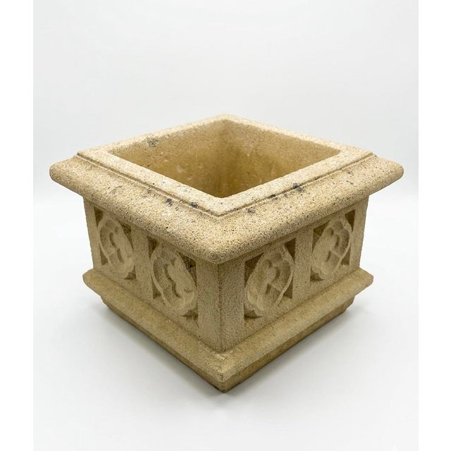 Gothic A Pair of English Gothic Revival Cast Stone Square Planters For Sale - Image 3 of 10