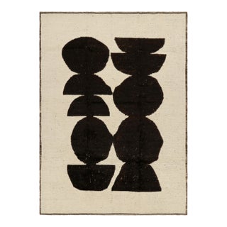 Rug & Kilim’s Moroccan Style Rug in Cream White with Brown Geometric Patterns - 5x8 For Sale