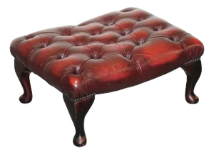 Vintage Burgundy Leather Chesterfield Queen Anne Legs Ottoman