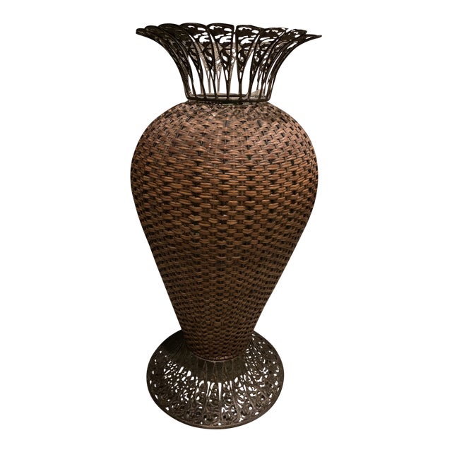 Wicker & Toleware Floor Vase 40" Tall Chairish
