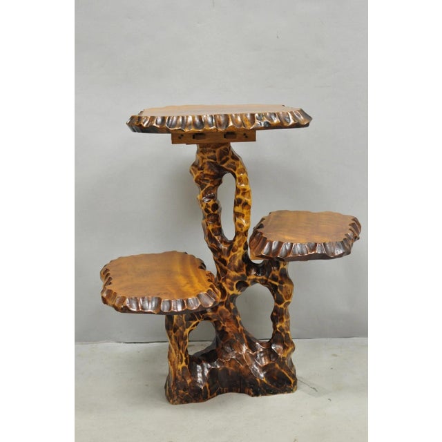Vintage Mid Century Modern Live Edge 3 Tier Walnut Plant Stand Side Table For Sale - Image 4 of 15
