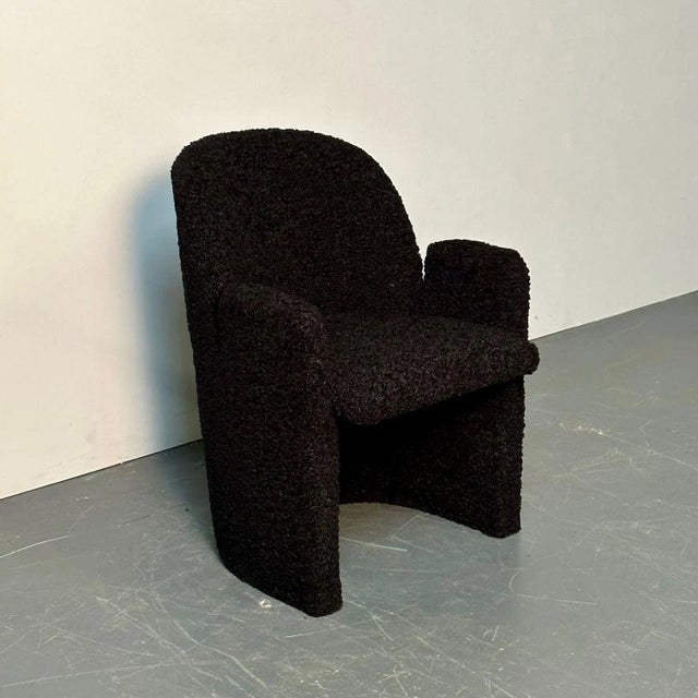 Single Mid-Century Modern Style Arm / Lounge Chair, Black Boucle, Organic Form Contemporary arm, accent, or lounge chair...