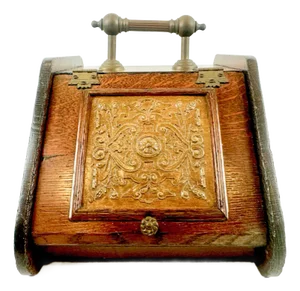 Antique Victorian Oak and Brass Coal Scuttle, 19th Century