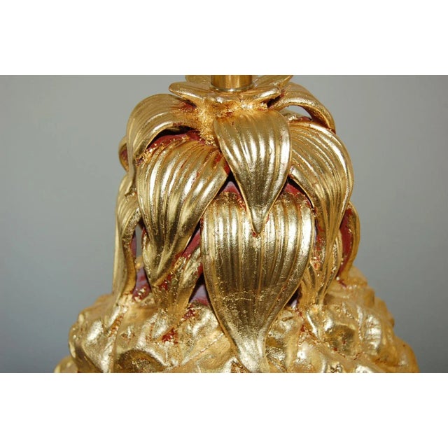 Wood Marbro Italian Ceramic Pineapple Lamps Gold For Sale - Image 7 of 12
