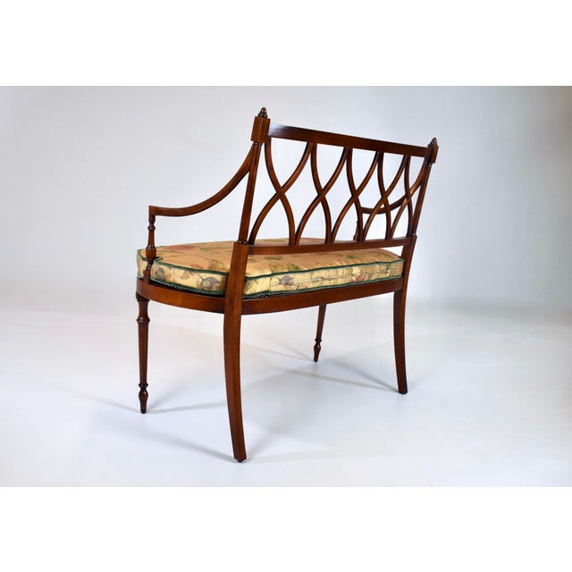 Mahogany Sheraton Style Caned Settee With Floral Silk Cushion, 1990s For Sale In Philadelphia - Image 6 of 14