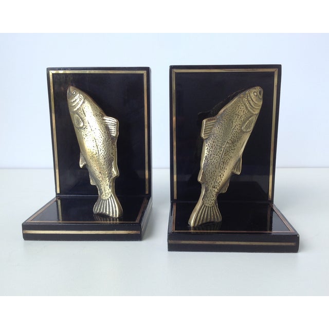 Brass Trout Fish & Wood Bookends A Pair Chairish