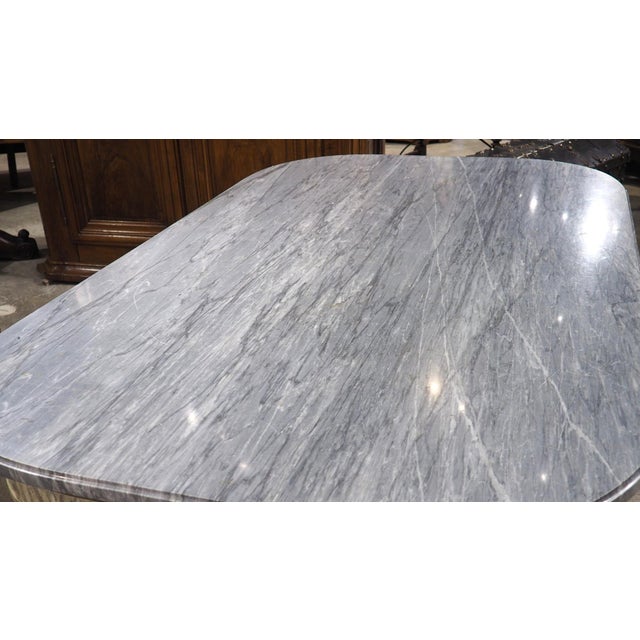 19th Century French Painted Louis XVI Style Dining Table With Grey Marble Top For Sale - Image 4 of 18