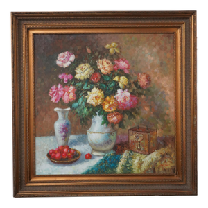 Large Floral Still Life Oil Painting on Canvas Artist Signed
