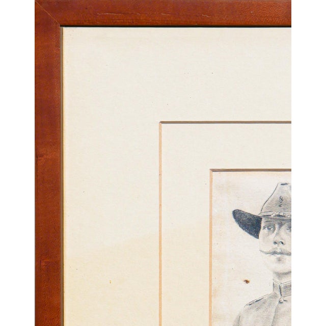 Figurative Naturalistic Monochromatic Figurative Drawing of a Mustached Calvary Officer, Early 20th Century For Sale - Image 3 of 7
