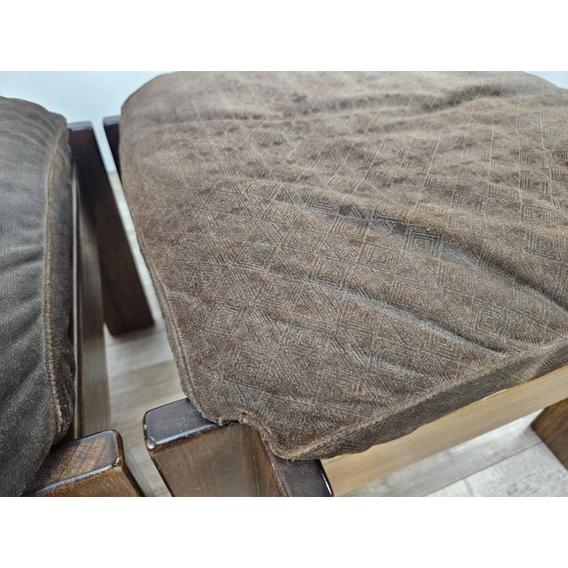 Set of Vintage Walnut Poufs with Padding, 1970 For Sale - Image 10 of 16