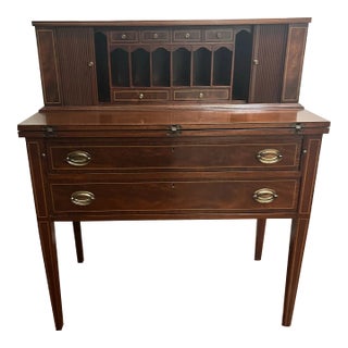 Inlaid Hepplewhite Tambour Writing Desk Vintage by Maddox For Sale