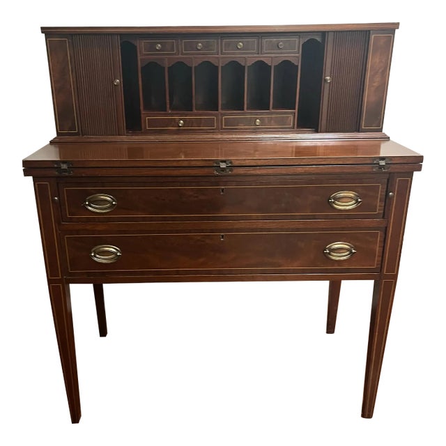 Inlaid Hepplewhite Tambour Writing Desk Vintage by Maddox For Sale