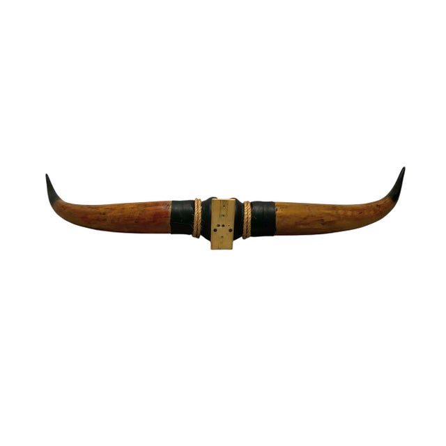 Animal Skin Large 41" Leather-Wrapped Steer Bull Longhorn, Rustic Cabin Wall Mounted Decor For Sale - Image 7 of 8
