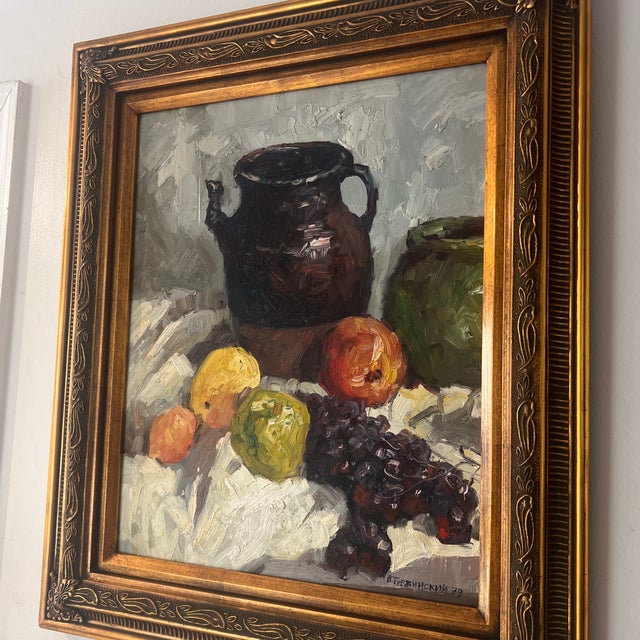 20th Century European School Oil on Canvas Board Tabletop Still Life Framed Signed For Sale - Image 4 of 12