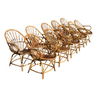 Vintage Rattan Armchairs, 1960s, France, Set of 10 For Sale