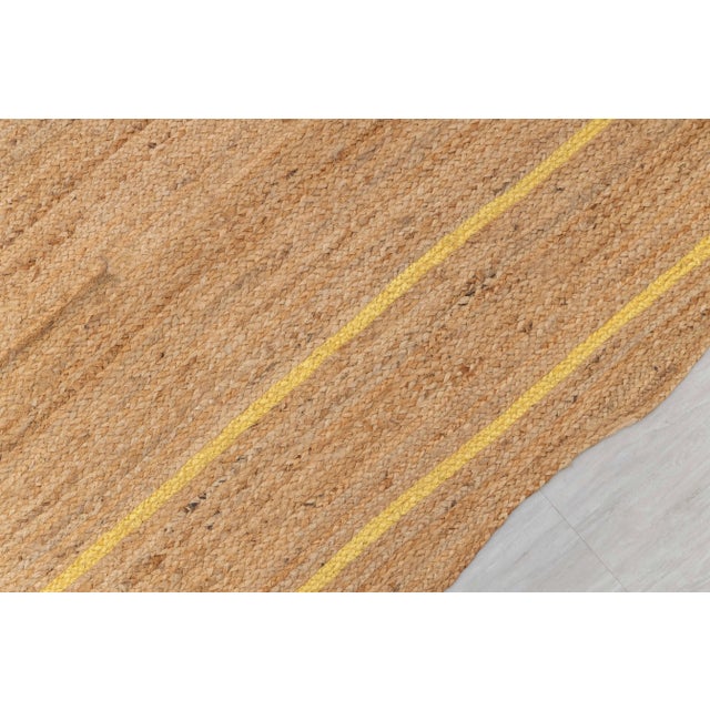 Boho Chic Yellow Natural Jute Wave Scallop Rug 9x12 Ft. For Sale - Image 3 of 12