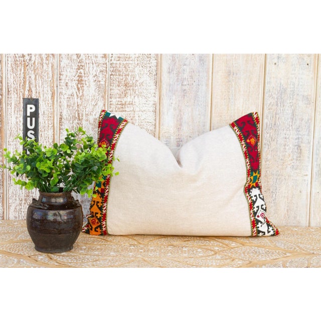 Linen Ezhil Linen Tribal Border Pillow For Sale - Image 8 of 9