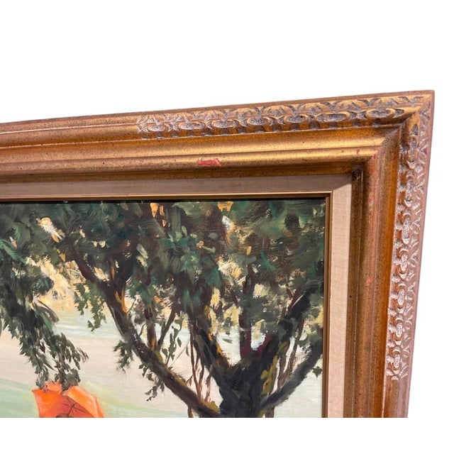 Traditional Antique Painting: A Serene Afternoon on the Water For Sale - Image 3 of 12