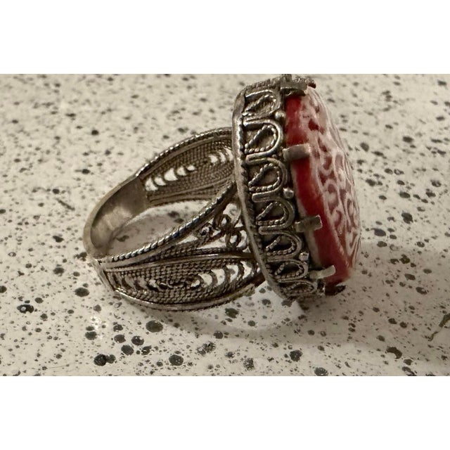 1960s DGS Turkey Sterling Silver Filigree Openwork Ornate Ring Size 10 Rare Signed For Sale - Image 4 of 6