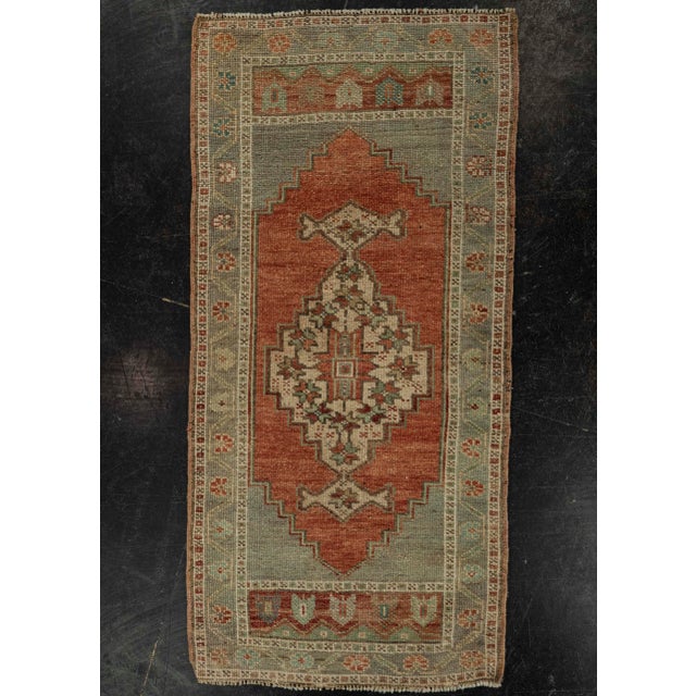 Terra Cotta Turkish Mini Rug Oriental Hand Knotted Vintage Rug 1'10" x 3'9" #21250 For Sale - Image 8 of 8