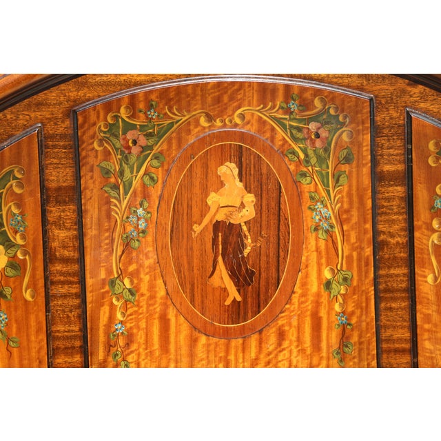 Early 20th Century Pair of Louis XV Style Hand-Painted Twin Bed Frames With Floral Marquetry For Sale - Image 12 of 18