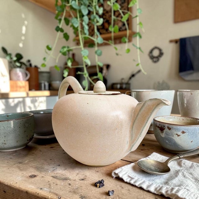 Discover the charm of the Vintage Handmade Stoneware Glazed Artisan Signed Pink Tea Pot, a perfect blend of artistry and...