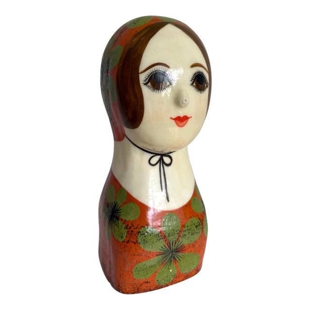 Vintage Gemma Taccogna Mexican Papier-Mâché Folk Art Female Bust Sculpture For Sale