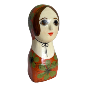 Vintage Gemma Taccogna Mexican Papier-Mâché Folk Art Female Bust Sculpture