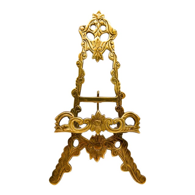 Vintage Ornate Floral Brass Display Easel — Rococo Revival / Hollywood Regency / Traditional For Sale