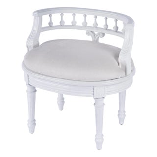 Hathaway 22.5 in. W Oval Upholstered and Wood Traditional Vanity Seat, Cottage White For Sale