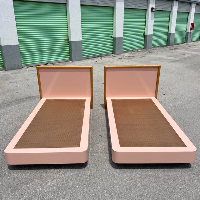 Postmodern Pink Gloss Laminate and Oak Twin Size Platform Beds - A Pair For Sale In West Palm - Image 6 of 11