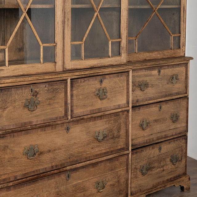 Large English Bleached Oak Bookcase Display Cabinet With Glass Doors, Circa 1900 For Sale - Image 9 of 12
