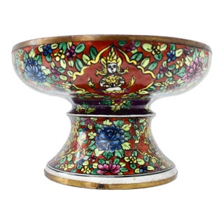 Vtg. Thia Benjarong Enamel Painted Ceramic Bowl W/Brass Rim For Sale
