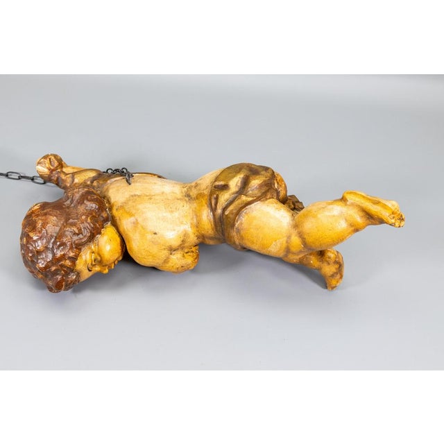 German Baroque Revival Style Polychromed Carved Wood Putto Figure For Sale - Image 11 of 18