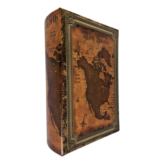 Vintage Style Quarto Book Box "Treasure Chest Map" Leather Look. Maker: Kunstversteck. Origin: China. Color: Gold....