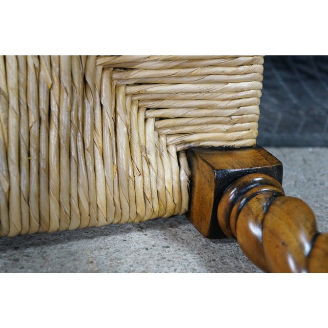 2 Vintage Spanish Revival Country French Barley Twist Stools Rush Saddle Seats For Sale - Image 17 of 17