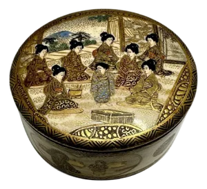 Antique Meiji Satsuma Box: Japanese Geisha Enamel Decor