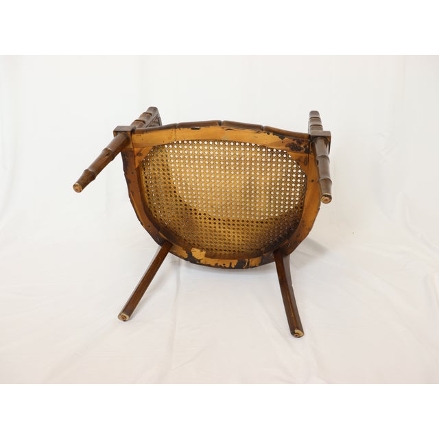 Vintage Regency Style Faux Bamboo Wood and Cane Tub Chair For Sale - Image 12 of 12