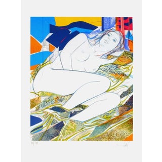 1990s Jean-Baptiste Valadié Nu Au Sofa Coloré Original Print For Sale