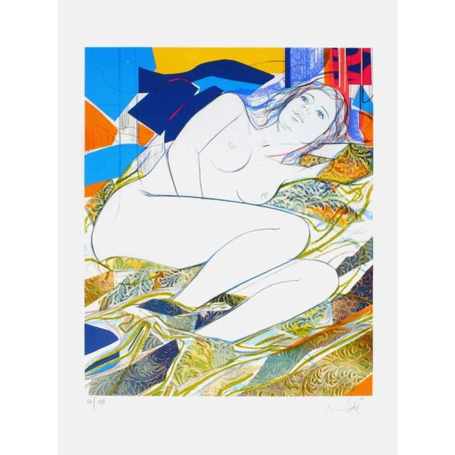 1990s Jean-Baptiste Valadié Nu Au Sofa Coloré Original Print For Sale